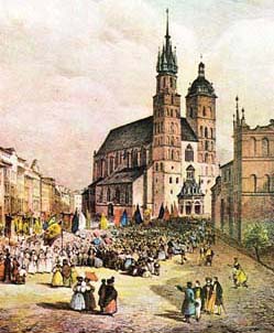 Church of the Virgin Mary in Krakow, a 19th-century illustration