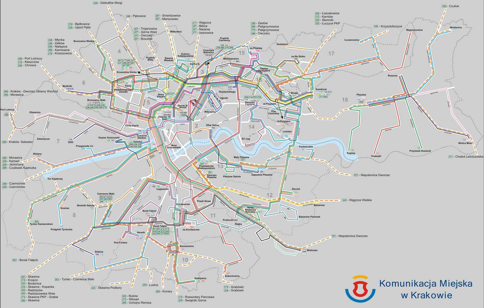 map of Krakow bus lines
