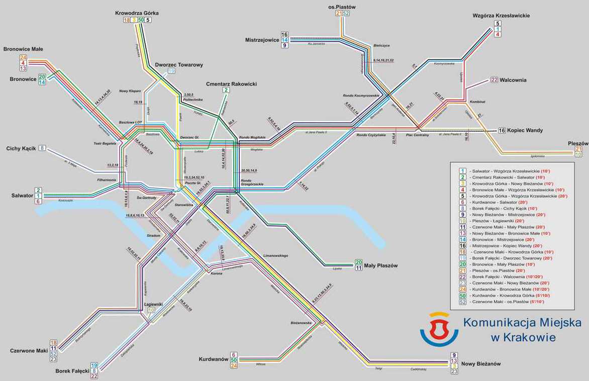 Krakow map of tram lines