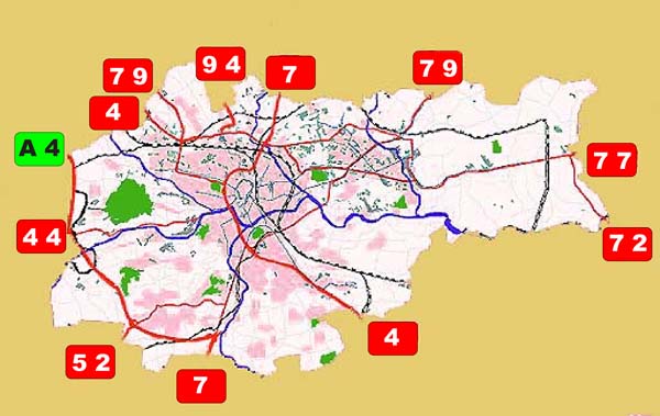 map of main roads to and out of Krakow